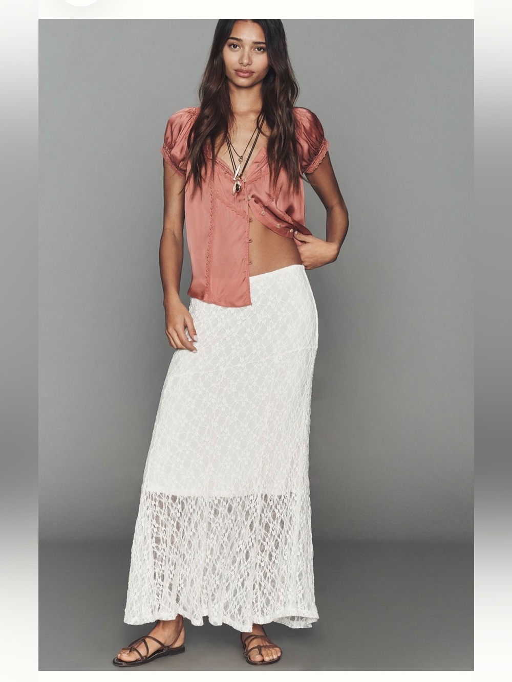 Anthropologie pull-on lace maxi skirt